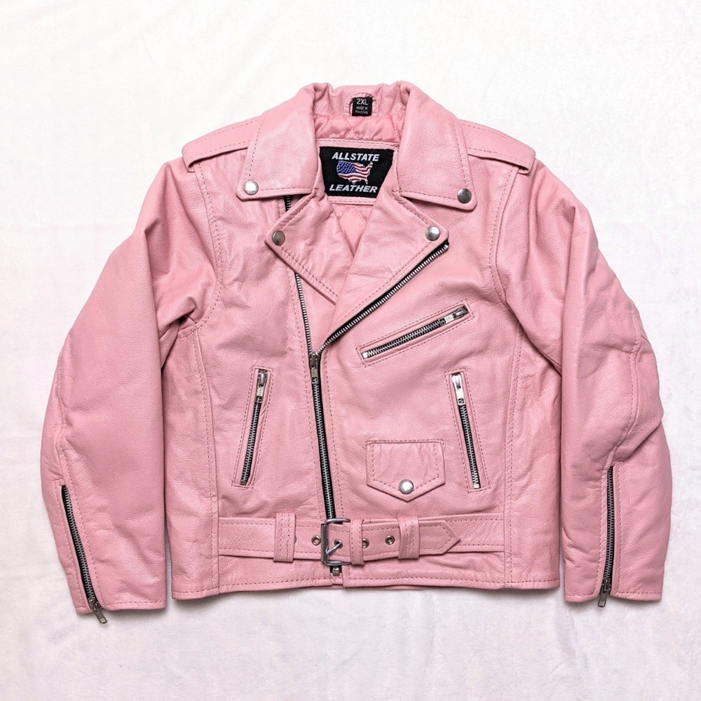 kids' allstate leather pink moto jacket